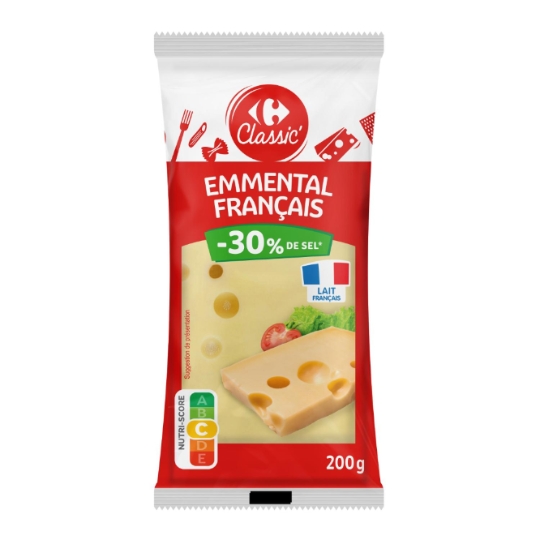 Emmental français, -30% de sel et lait français CARREFOUR CLASSIC'