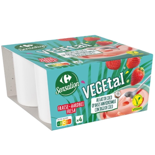 Dessert végétal vegan, au lait de coco et fraise CARREFOUR SENSATION