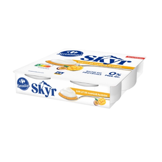 Skyr sur lit de mangue passion, riche en protéines et 0% Mat. Gr. CARREFOUR SENSATION