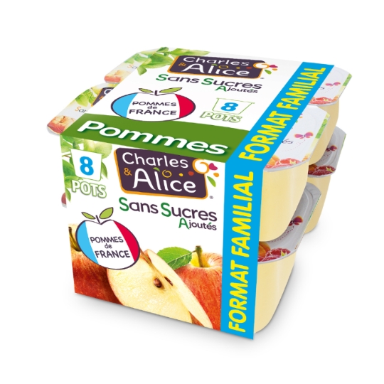 Compote Pomme Sans Sucres Ajoutés CHARLES & ALICE, les 8 pots de 100g CHARLES & ALICE