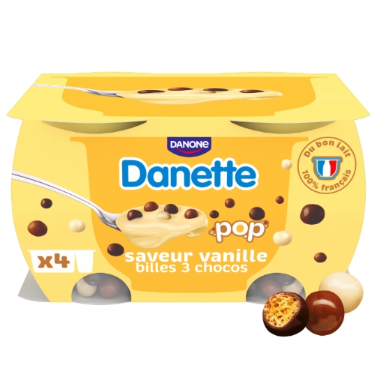 Crème dessert vanille avec billes 3 chocolats DANETTE POP