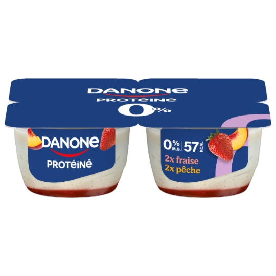 Mousse Fromage Blanc Protéiné 0% mg sur Lit de Fruits Fraise et Pêche DANONE