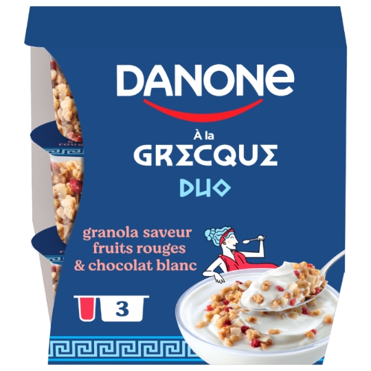 Yaourts à la Grecque Duo Granola Fruits Rouges et Chocolat Blanc DANONE