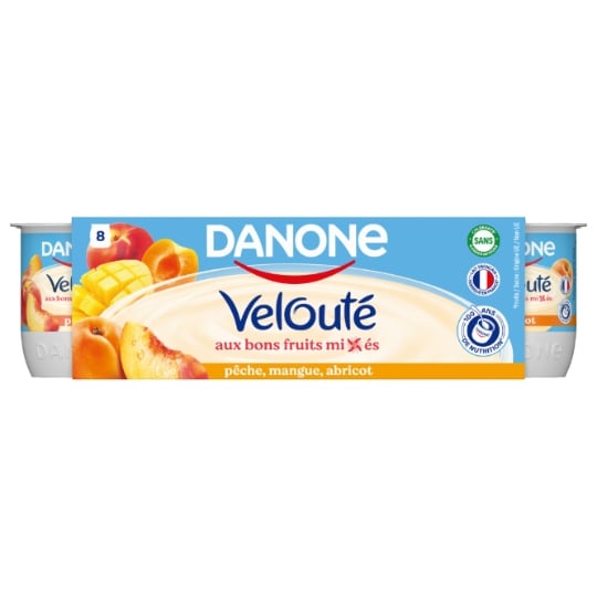 Yaourt aux fruits mixés pêche mangue abricot DANONE VELOUTE