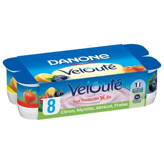 Yaourt aux fruits mixés citron myrtille abricot fraise DANONE VELOUTE