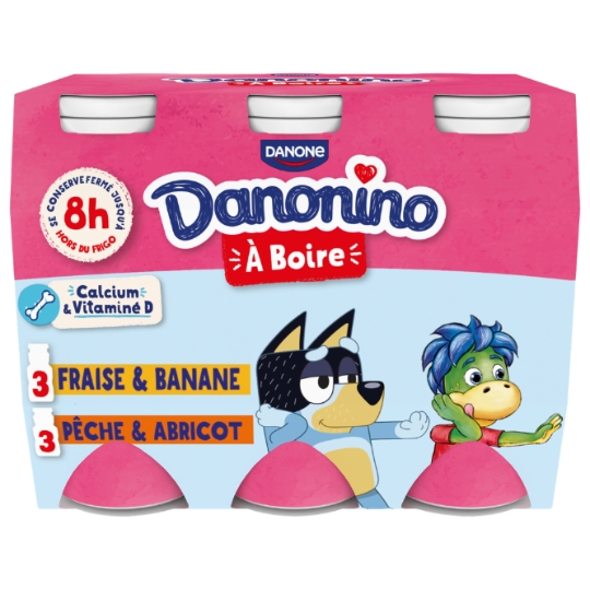 Yaourt à boire aux fruits pêche abricot fraise banane DANONINO