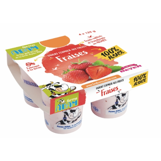 Yaourt Fermier aux Fruits Fraises 100% Alsace FERME ADAM