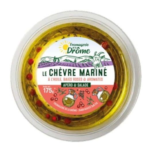 Le Chèvre Mariné à l'Huile, Baies Roses & Aromates en Apéro & Salade FROMAGERIE DE LA DROME