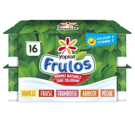 Yaourts aromatisé aux fruits : vanille, fraise, abricot, framboise, pêche FRULOS YOPLAIT