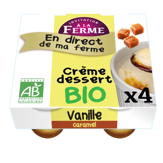 Créme  dessert vanille sur lit de caramel bio INVITATION A LA FERME