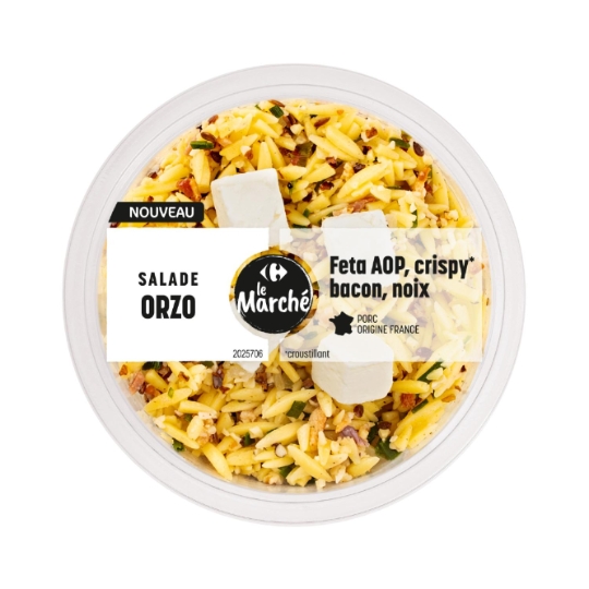 Salade composée de pâtes feta AOP, noix et bacon fumé cuit CARREFOUR