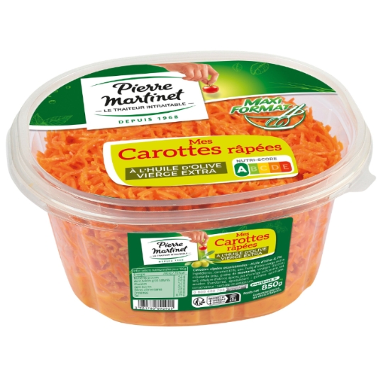 Salades crudités Carottes râpées à l'huile d'olive vierge extra PIERRE MARTINET