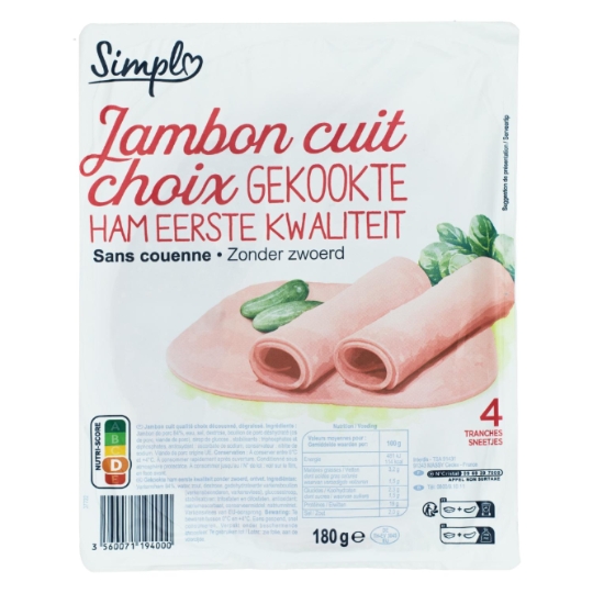 Jambon cuit découenné, dégraissé et sans couenne CARREFOUR