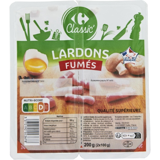 Lardons fumés et qualité supérieure CARREFOUR CLASSIC'