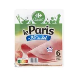 Jambon cuit découenné, dégraissé et à teneur réduite en sel CARREFOUR CLASSIC'