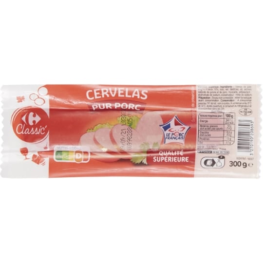 Cervelas Pur Porc CARREFOUR CLASSIC'
