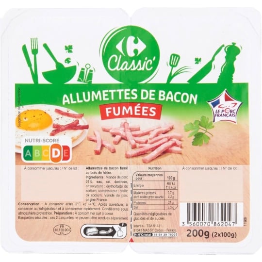 Allumettes de bacon fumées CARREFOUR CLASSIC'