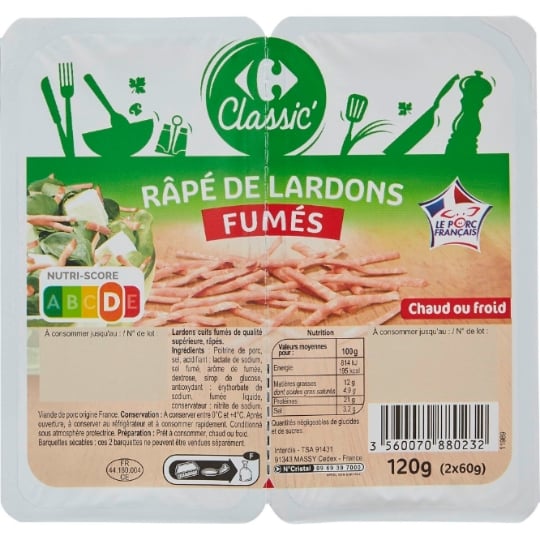 Râpé de lardons fumés CARREFOUR CLASSIC'