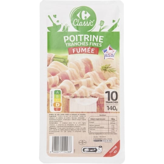 Poitrine fumée tranches fines CARREFOUR CLASSIC'