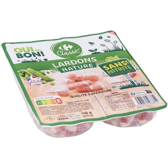 Lardons nature Sans Nitrite CARREFOUR CLASSIC'