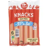 Knacks pur porc, -25% de sel et fumées au bois de hêtre CARREFOUR CLASSIC'