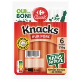 Saucisses pur porc, sans nitrite et fumées au bois de hêtre CARREFOUR CLASSIC'