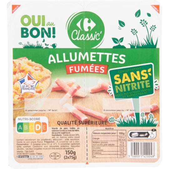 Allumettes fumées  sans nitrite CARREFOUR CLASSIC'