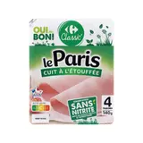 Jambon de Paris cuit à l'étouffée sans nitrite CARREFOUR CLASSIC'