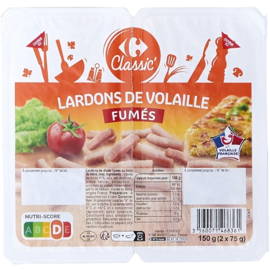 Lardons de volaille fumés CARREFOUR CLASSIC'