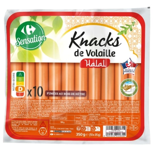 Knacks de Volaille Fumées Halal CARREFOUR SENSATION