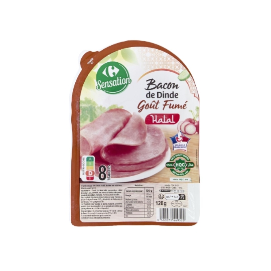 Bacon de dinde goût fumé, volaille française et sans conservateurs artificiels CARREFOUR SENSATION