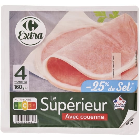 Jambon avec couenne sel réduit CARREFOUR EXTRA