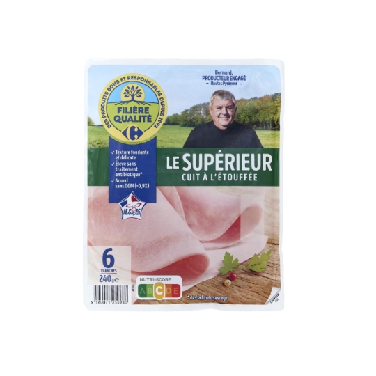Jambon Le supérieur cuit à l'étouffée CARREFOUR EXTRA