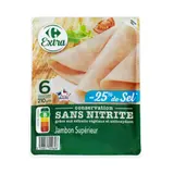 Jambon cuit supérieur découenné, dégraissé, -25% de sel, conservation sans nitrite CARREFOUR EXTRA