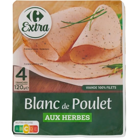 Extra - Blanc de poulet traité en salaison cuit aux herbes CARREFOUR EXTRA