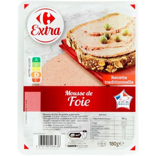 Mousse de foie de qualité supérieure, recette traditionnelle et le porc français CARREFOUR EXTRA
