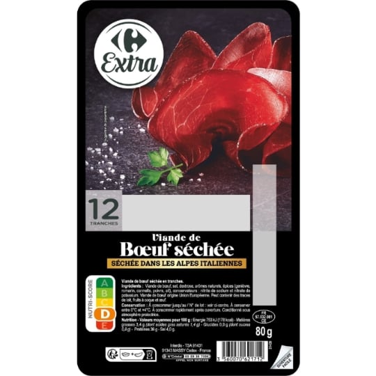 Viande de bœuf séchée en tranches des Alpes italiennes CARREFOUR EXTRA