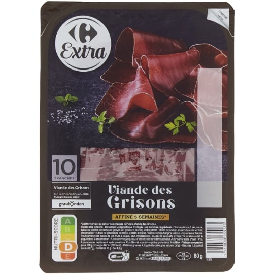 Viande des Grisons séchée dans les Alpes suisses en tranches CARREFOUR EXTRA