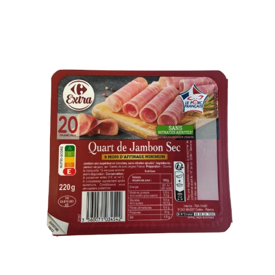 Jambon sec supérieur, sans nitrates ajoutés et 7 mois d'affinage minimum CARREFOUR EXTRA