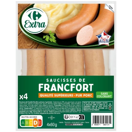 saucisses de francfort qualité supérieure - pur porc CARREFOUR EXTRA