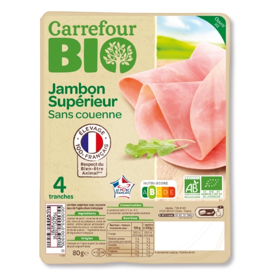 Jambon supérieur, sans couenne et bio CARREFOUR BIO