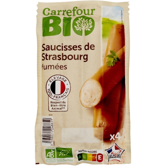 Saucisses de Strasbourg issues de l'agriculture biologique, 100% Français et respect du Bien-être Animal CARREFOUR BIO