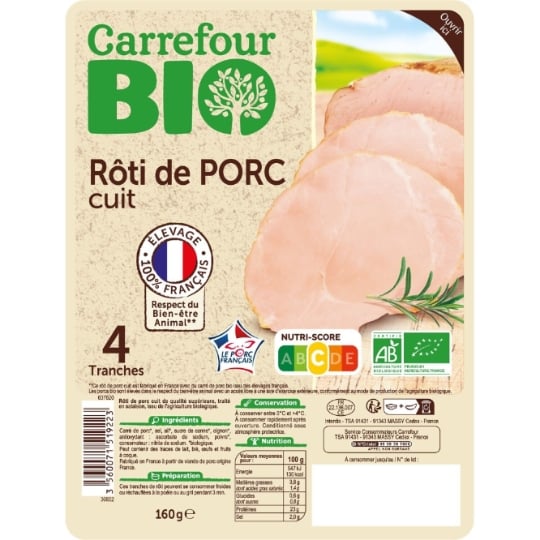 Rôti de porc  cuit Bio CARREFOUR BIO
