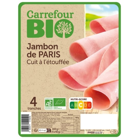 Jambon de Paris cuit à l'étouffée Bio CARREFOUR BIO