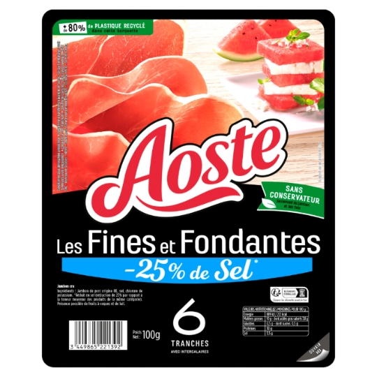 Jambon Cru Fines Tranches Réduit en sel AOSTE
