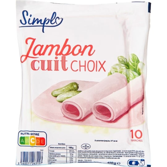 Jambon cuit de porc découenné et dégraissé CARREFOUR SIMPL