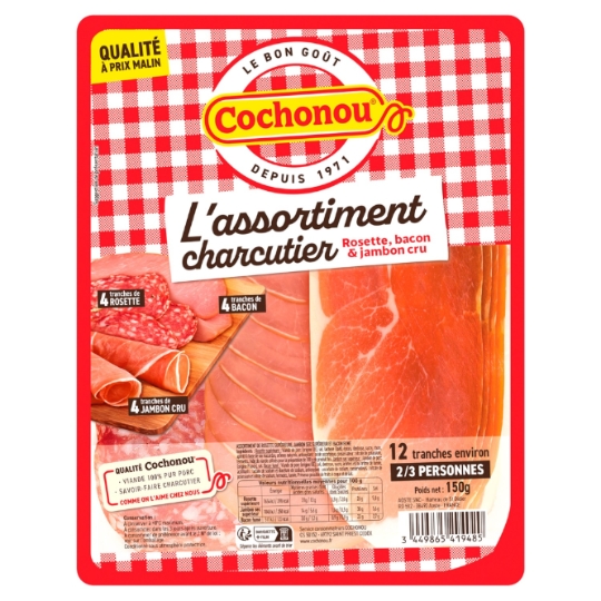 Assortiment Charcuteries Rosette, Bacon, Jambon Cru COCHONOU