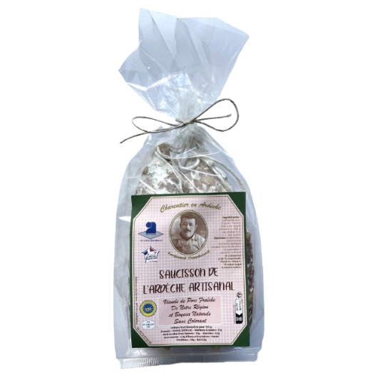 Saucisson Sec de l'Ardèche Artisanal Porc Français sans Colorant FERDINAND CHAUDOUARD