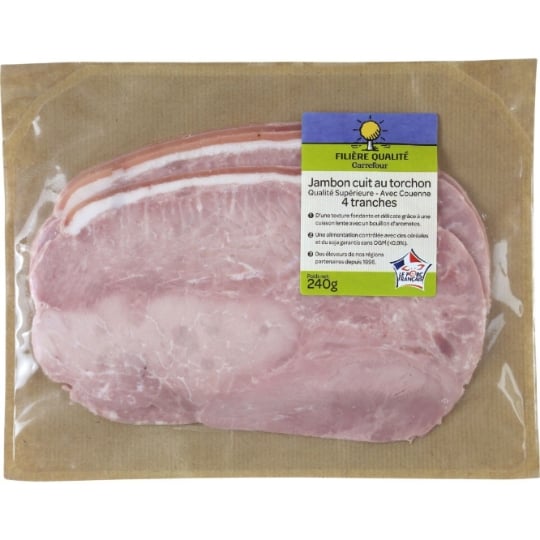 Jambon Cuit au Torchon avec Couenne FILIERE QUALITE CARREFOUR