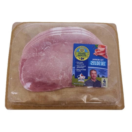 Jambon Cuit Réduit en Sel Tranché Fin FILIERE QUALITE CARREFOUR